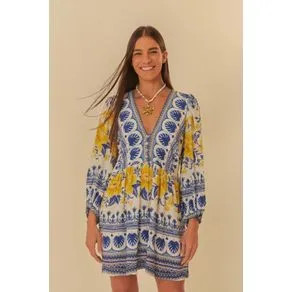 Vestido Curto Mg Estampado Azulina | Farm Rio (BR)