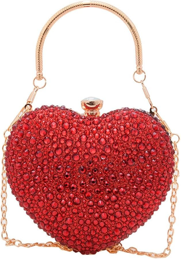 Heart Shaped Clutch Purse Mini Love Heart Rhinestone Wedding Party Evening Handbag | Amazon (US)