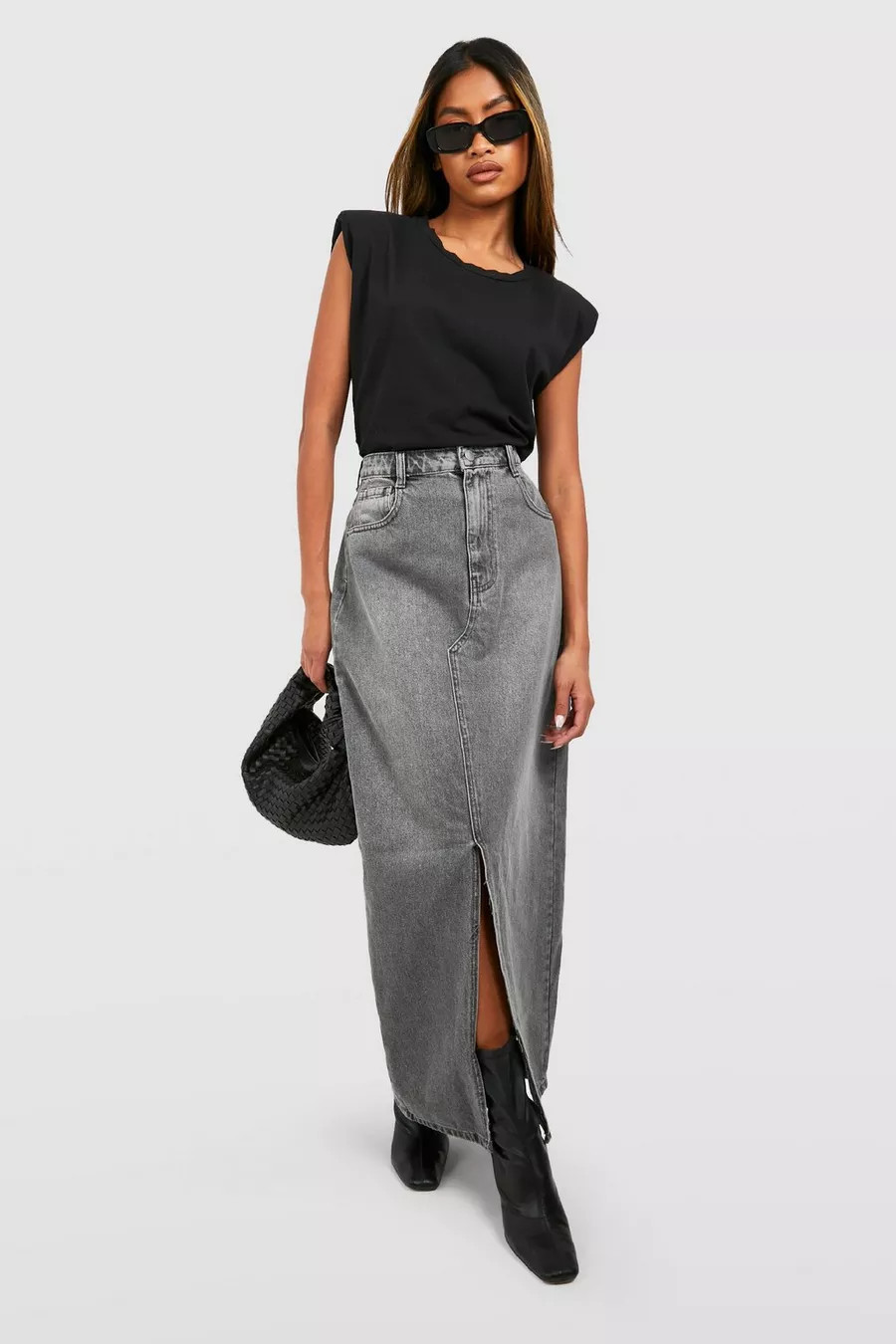 Jupe longue fendue en jean | Boohoo.com (FR)