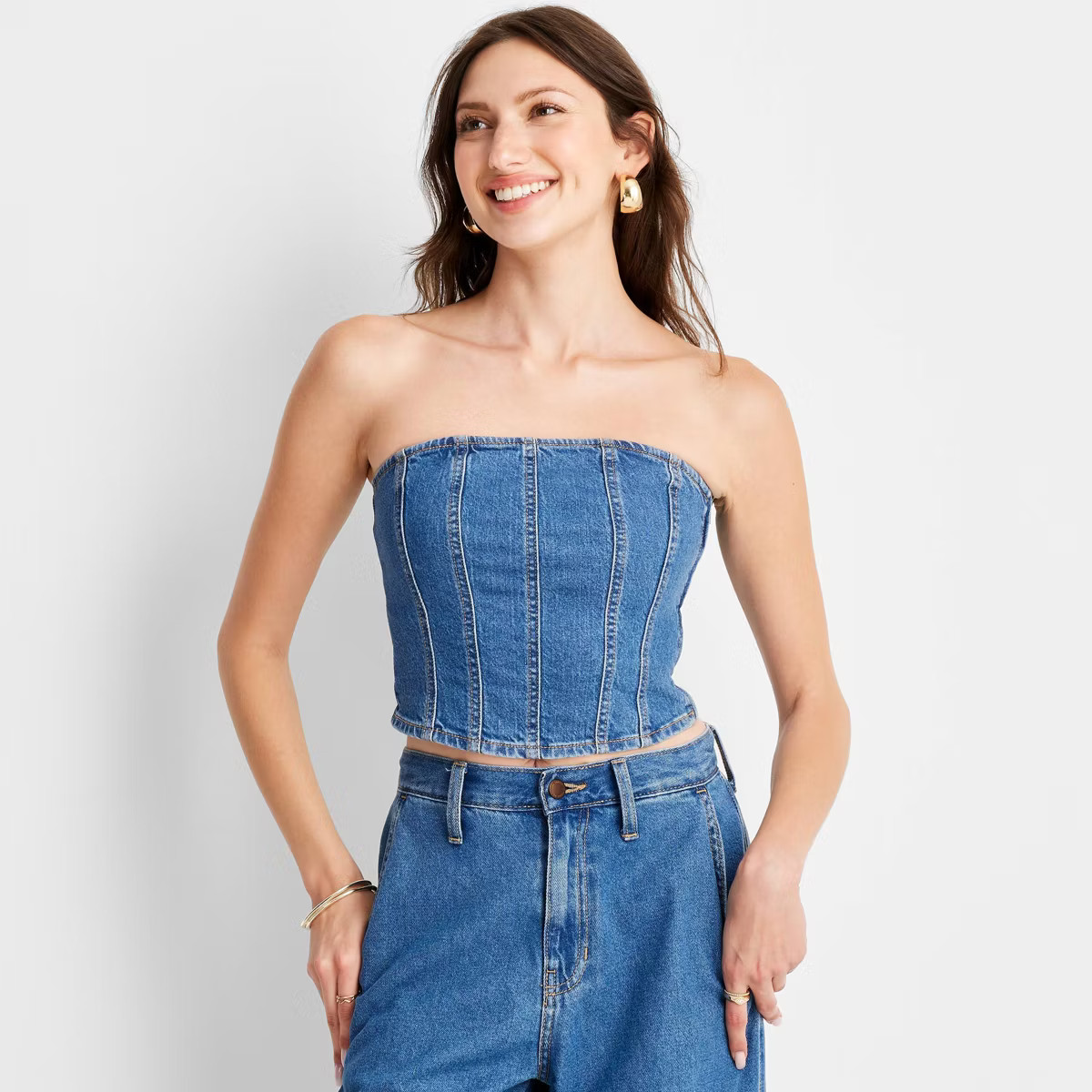 Women's Denim Corset Tube Top - Universal Thread™ Medium Wash | Target
