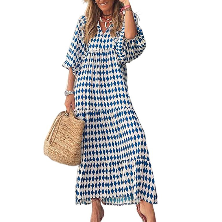 Peyakidsaa Women Boho Floral Puff Sleeve Tiered Maxi Dress Casual Layered Loose Vacation Beach Lo... | Walmart (US)