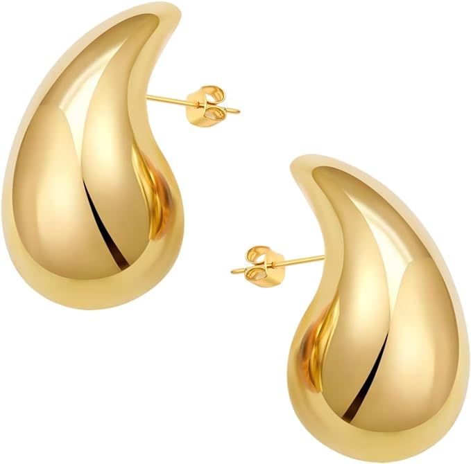 Hagpal Gold Hoop Earrings Chunky Hoop Earrings Waterdrop Earrings Tear Drop Earrings Lightweight ... | Amazon (US)