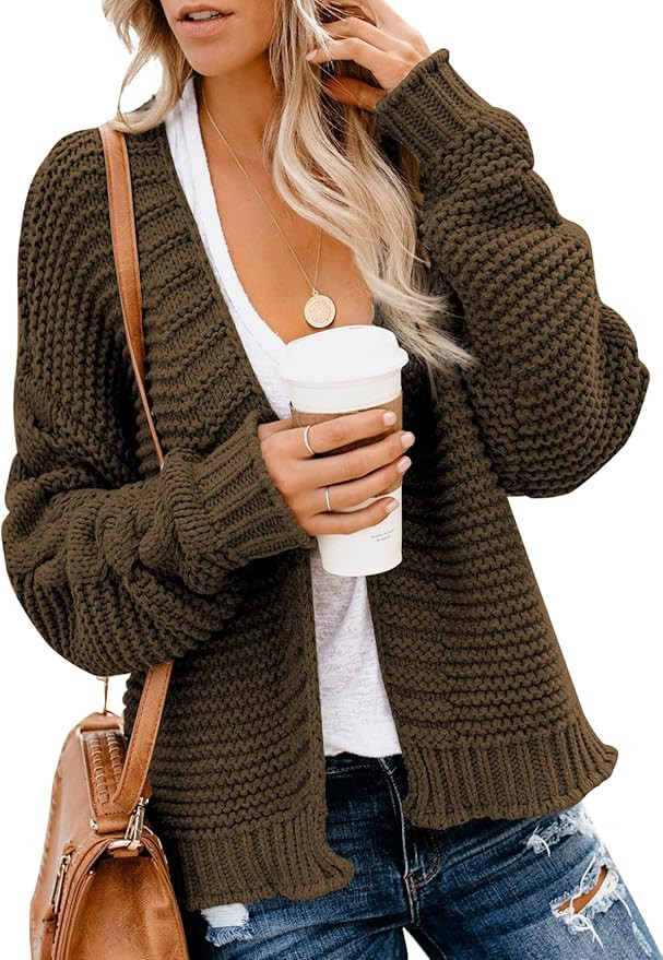 Dokotoo Womens Open Front Long Sleeve Chunky Knit Cardigan Sweaters Loose Outwear Coat | Amazon (US)
