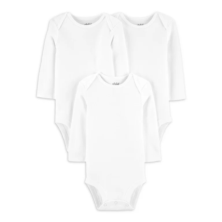 Carter's Child of Mine Baby Unisex Long Sleeve White Bodysuit, 3-Pack, Preemie-18M | Walmart (US)