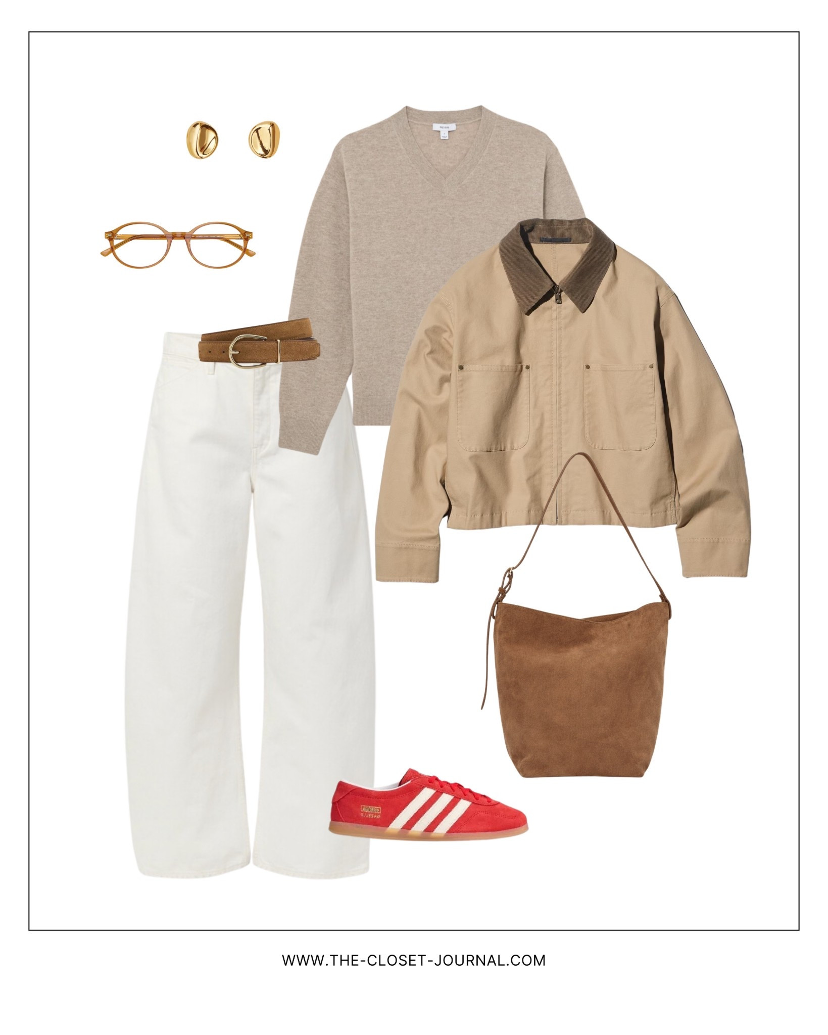 Casual spring look:
- Spring jacket - Linked many different options and lengths
- Cream jeans - Linked Lots of options below 
