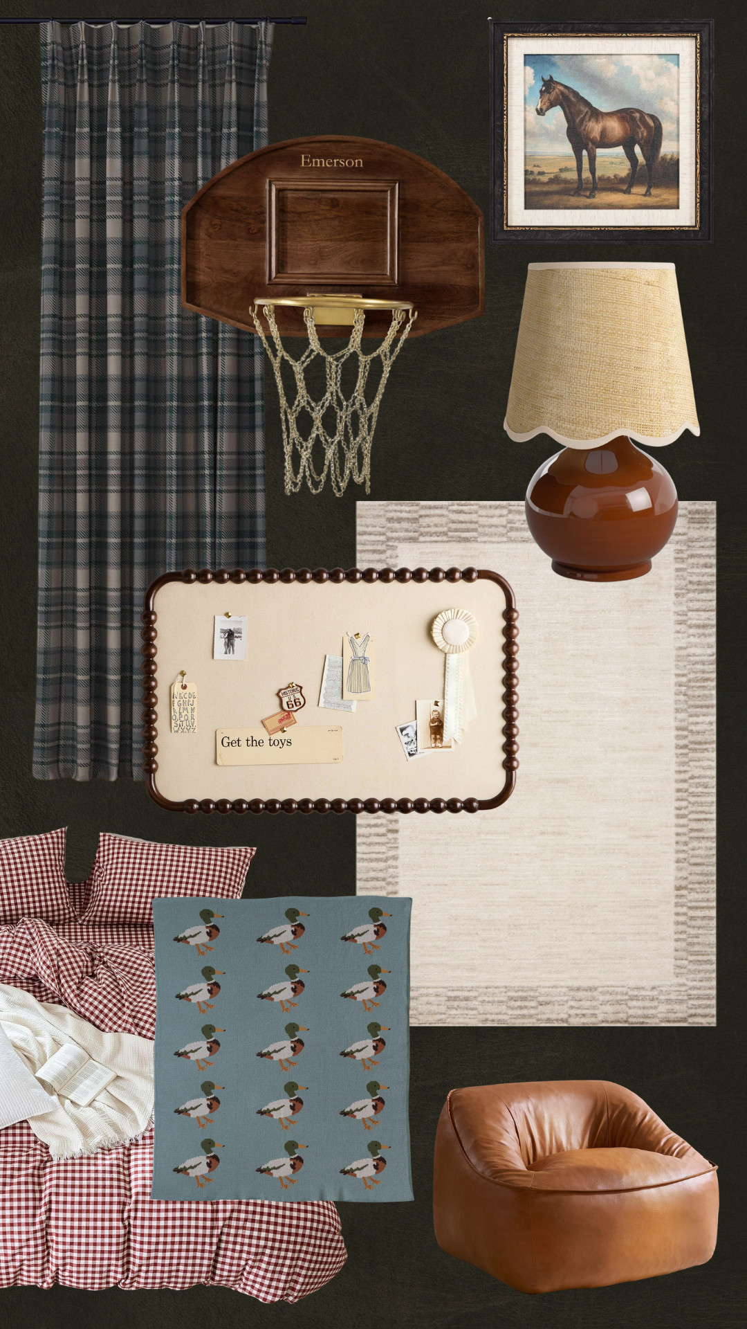 A little boy's bedroom mood board featuring our new Pottery Barn Kids basketball hoop  

 #LTKHome #LTKKids