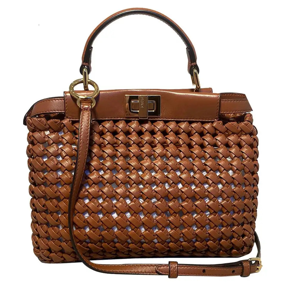 Fendi Peekaboo Iconic Mini Braun Leder Interlace Tasche | 1stDibs