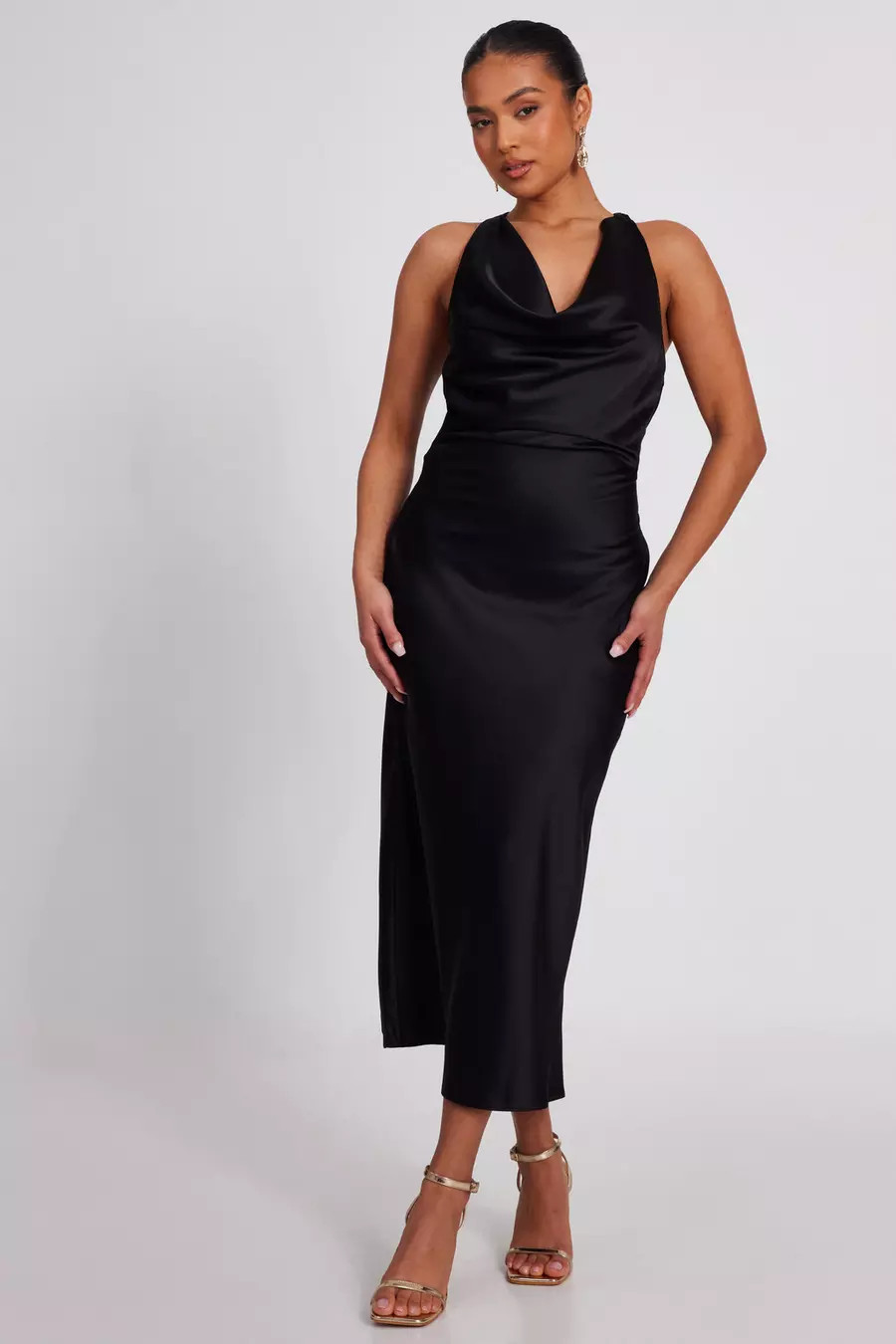 Petite Black Satin Midaxi Dress | Quiz Clothing