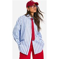 Womens Oversized Stripe Shirt - Blue - 2 | boohoo (US & Canada)