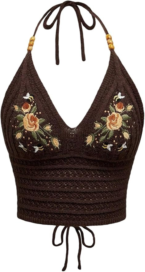 Verdusa Women's Y2k Crochet Tops Going Out Summer Outfits Boho Gothic Halter Top Festival Western... | Amazon (US)