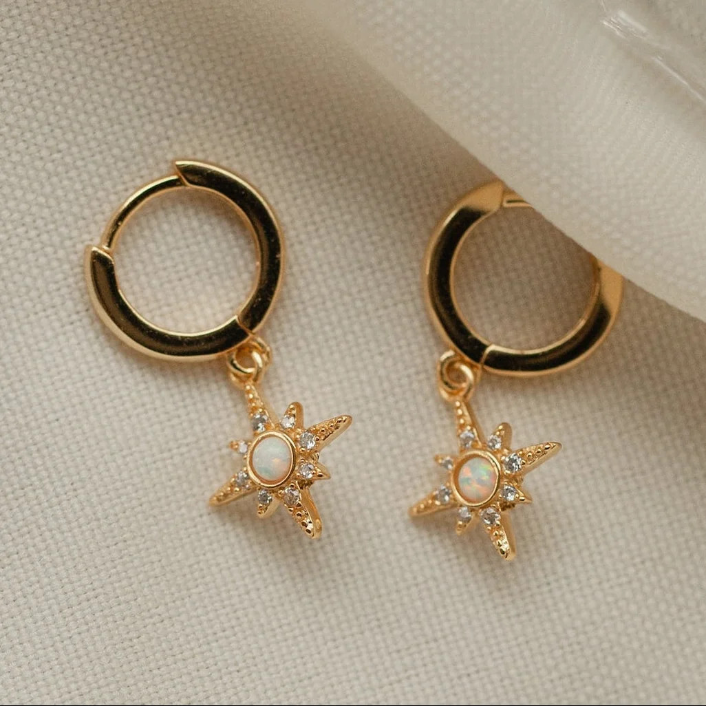 Opal Diamond Starburst Huggie Hoop Earrings | Caitlyn Minimalist | Caitlyn Minimalist