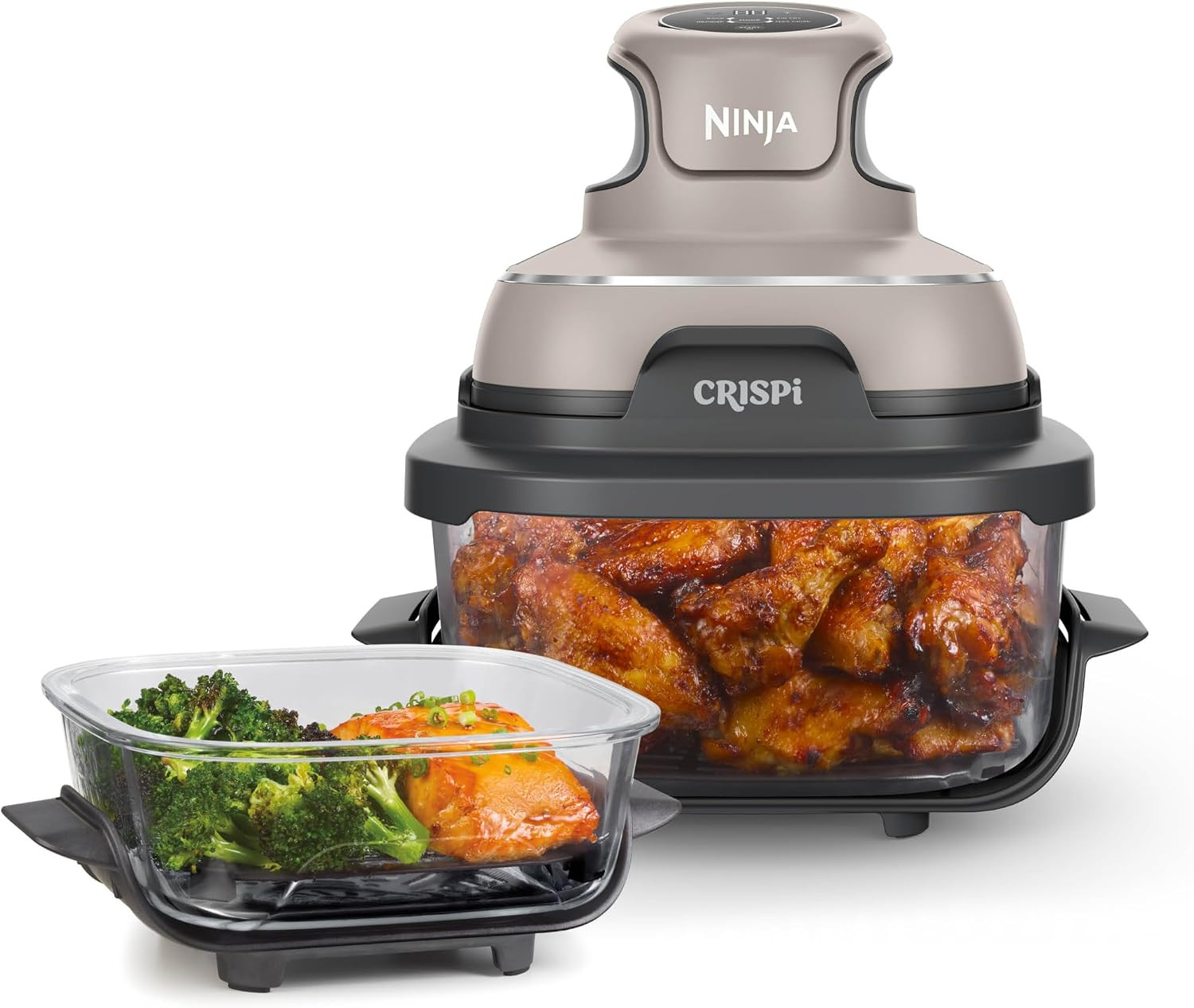 Ninja Crispi Air Fryer, Microwave, Freezer & Dishwasher Safe, Non Toxic Glass Portable Cooking System, 4 QT & 6 Cup Glass Containers with Storage Lids, Easy Meals, Air Fry, Bake, Stone, FN101ST | Amazon (US)