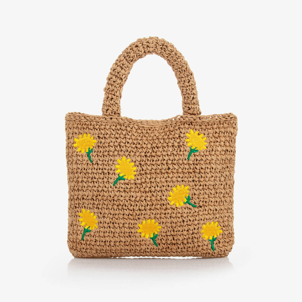 Girls Beige Straw Sunflower Bag (26cm) | Childrensalon