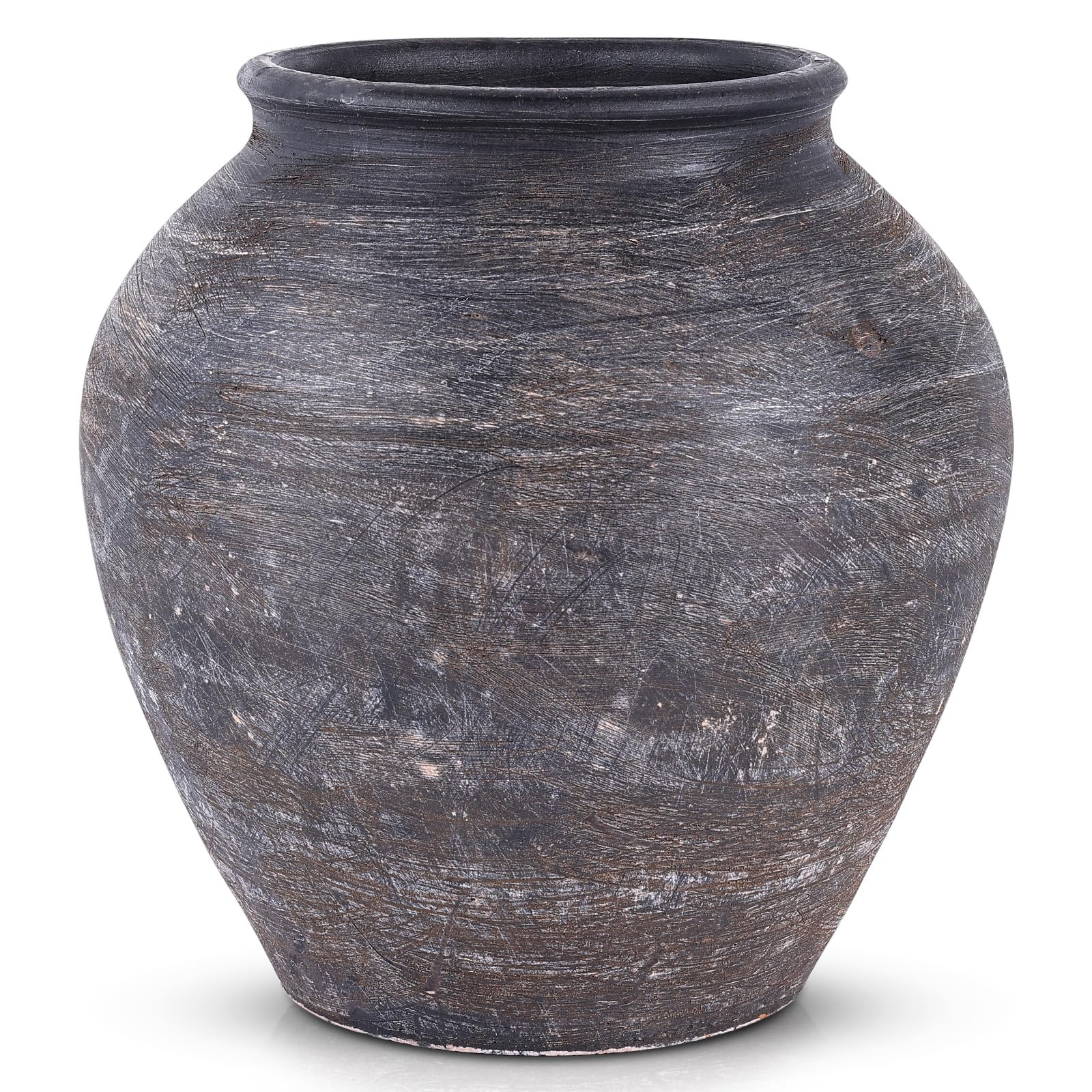 orenm Handmade Black Ceramic Vase,Large Vintage Floor Vase Rustic Antique Decor for Home Decor Living Room Entryway Table Centerpieces, Kitchen, Wedding Gift (Round Terracotta Vases) | Amazon (US)