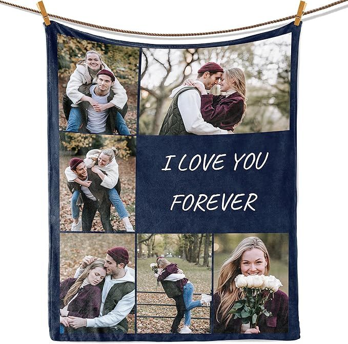 Custom Blanket with Photo Personalized Picture Text Blanket Customized Throw Blanket Personalized... | Amazon (US)
