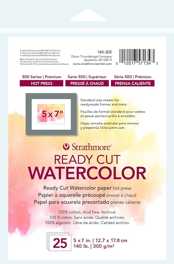Strathmore 140-305 500 Series Ready Cut Watercolor Paper, 140 lb. Hot Press, 5"x7", 25 Sheets, Mu... | Amazon (US)