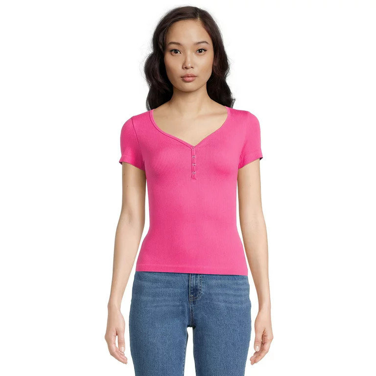 No Boundaries Juniors V-Neck Henley Top | Walmart (US)