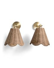 2pk 13.3in Rechargeable Rattan Scalloped Shade Wall Sconces | TJ Maxx