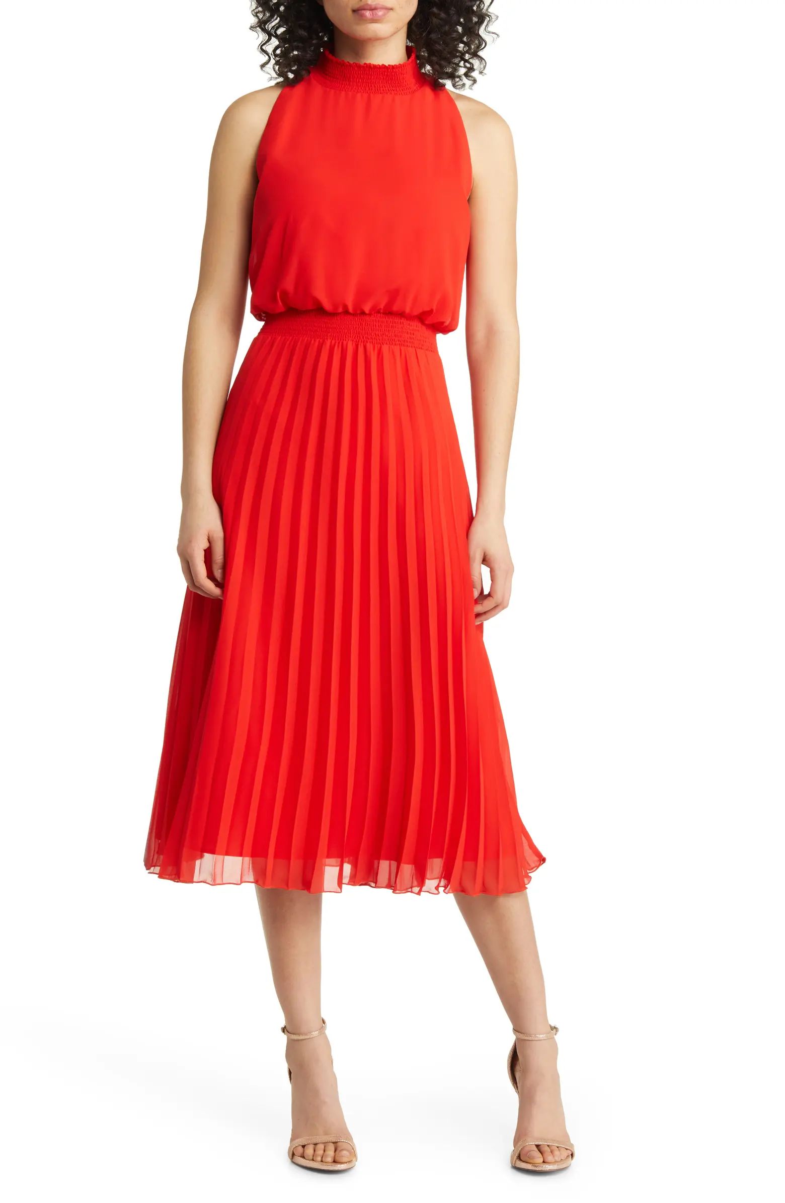 Smocked Pleat Sleeveless Midi Dress | Nordstrom