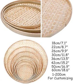100% Handwoven Flat Wicker Round Fruit Basket Woven Food Storage Weaved Shallow Tray Organizer Ho... | Amazon (US)