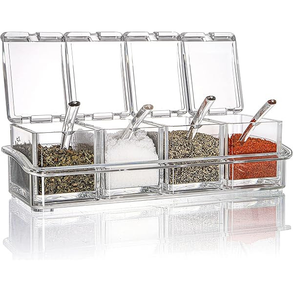 Clear Seasoning Rack Spice Pots by AIQI - 4 Piece Acrylic Seasoning Box - Storage Container Condimen | Amazon (US)