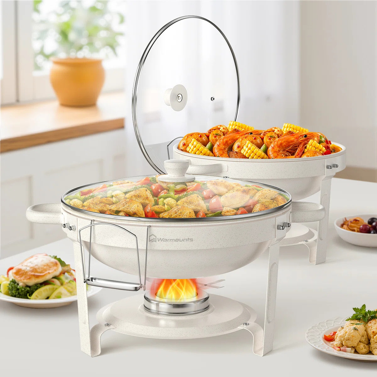 5QT Round Maifanite-Coated Chafing Dishes for Buffet with Glass Lid (Set of 2) | Wayfair North America