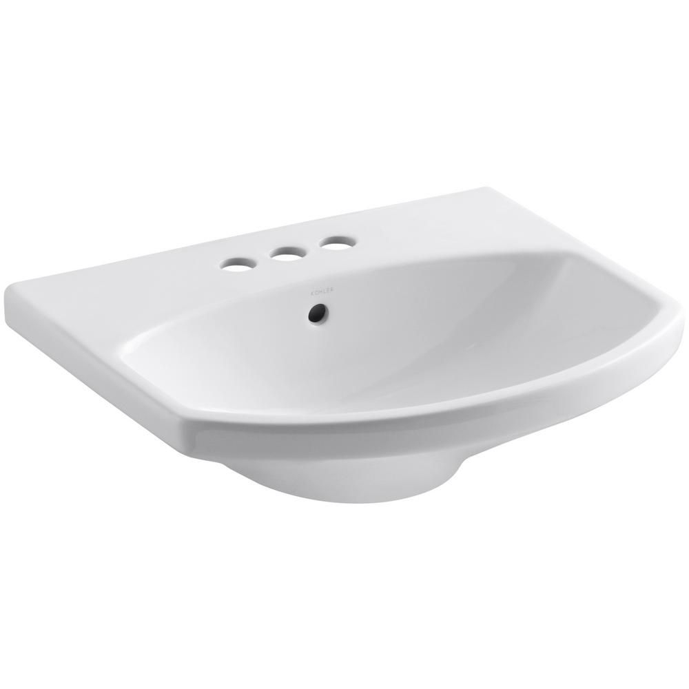 Elmbrook 7.6875 in. Pedestal Sink Basin in White with 4 in. Centerset Faucet Holes | The Home Depot
