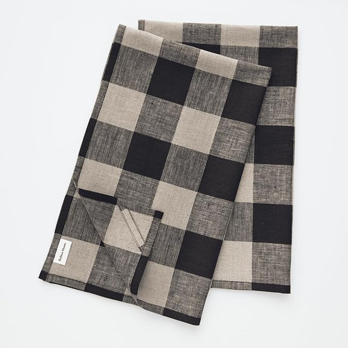 Solino Home Linen Kitchen Towels Set of 2 - Natural and Black 16.5 x 26.5 Inch - 100% Pure Linen ... | Amazon (US)