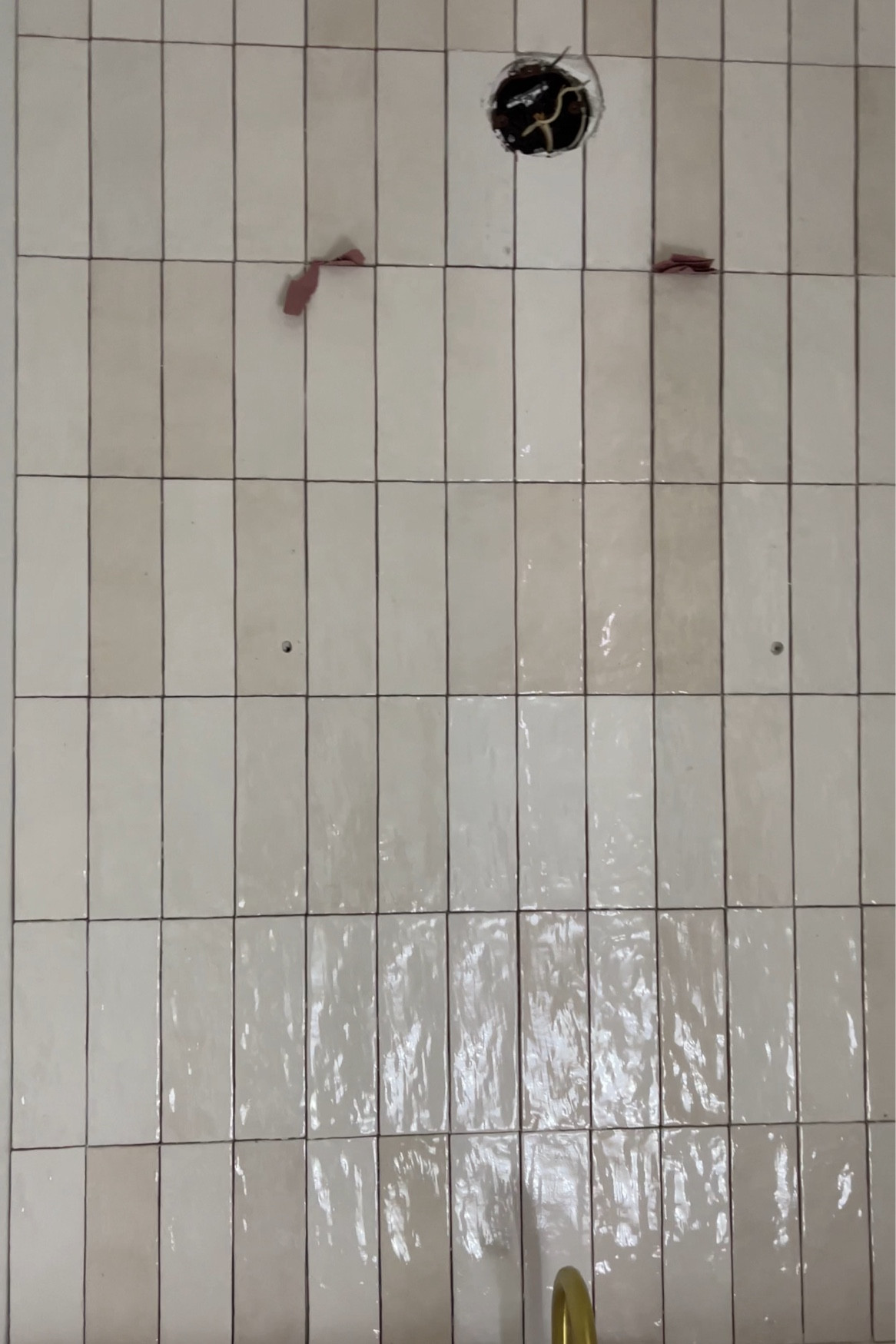 My backsplash tile on my powder room 
(This is ungrouted)… I will use a white grout once the mortar dries. 

#LTKhome