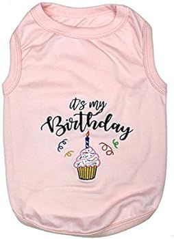 Parisian Pet Dog Summer Clothes | 'It's My Birthday Pink' Funny Dog Tshirt with Embroidery Pattern,  | Amazon (US)