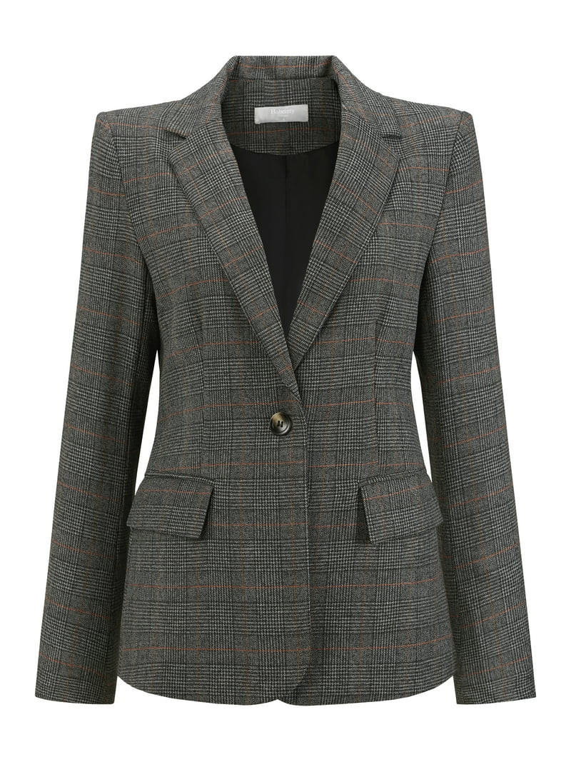 DARING DIVA Women's Houndstooth Plaid Blazer Business Suit Jacket S Black Grey | Walmart (US)