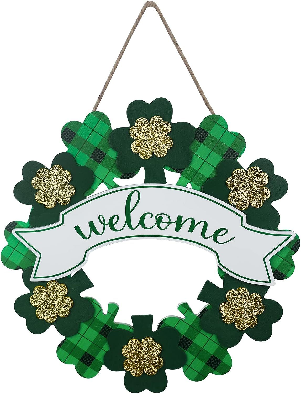 St Patricks Day Decorations, DECSPAS Green Shamrock Hanging Welcome Sign St Patricks Day Door Dec... | Amazon (US)