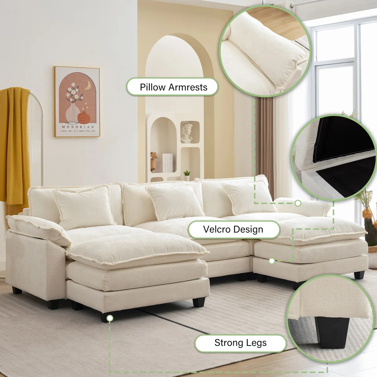 Praylow 120" W Modular U-Shaped Sectional Sofa with Two Ottomans | Wayfair North America