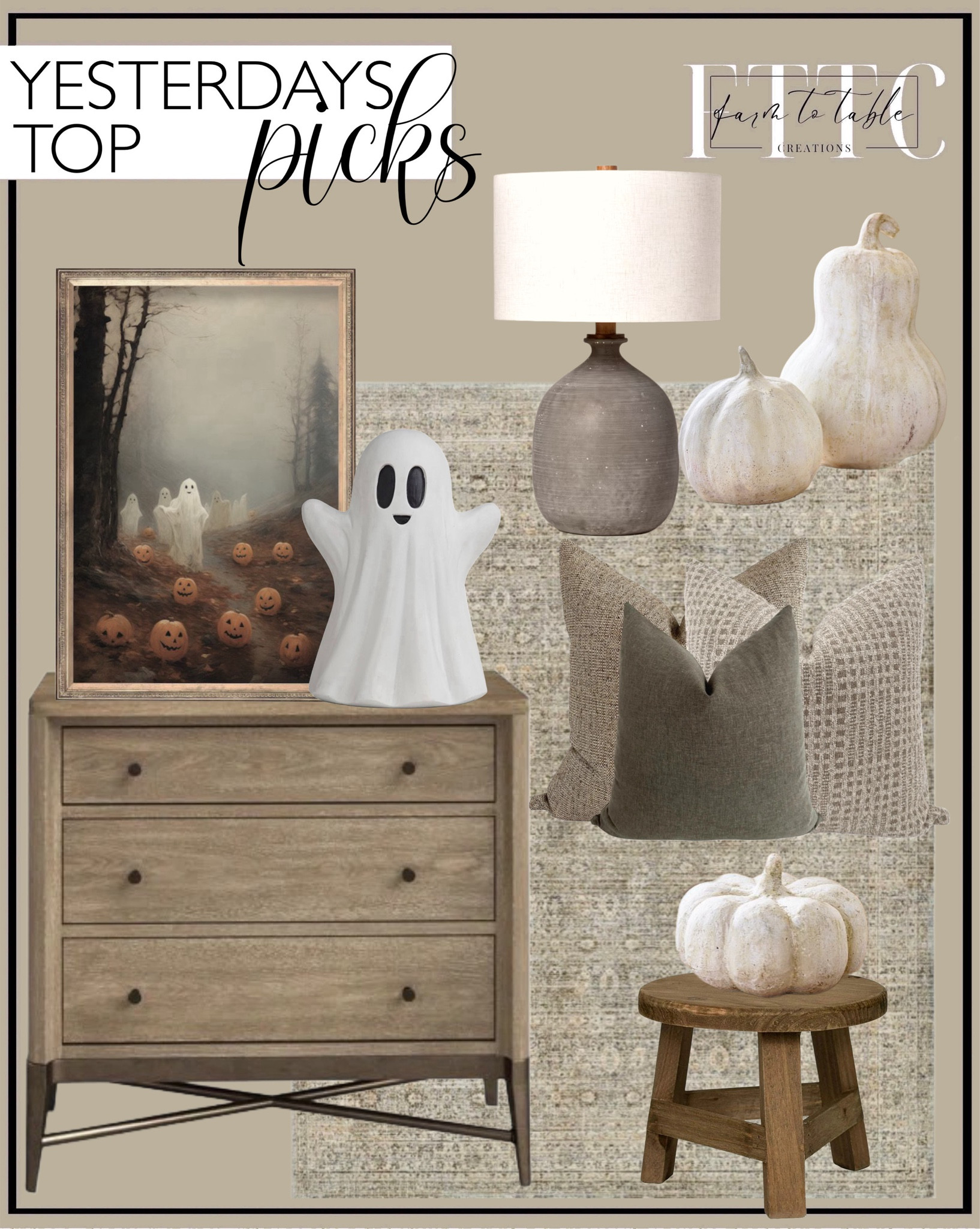 Yesterday’s Top Picks. Follow @farmtotablecreations on Instagram for more inspirational.

Printable Halloween Ghost Print. Becki Owens x Livabliss Margaret Vintage Gray Area Rug. Ghost Figurine. Shanti Pillow Cover Set. Handcrafted Terracotta Pumpkins. Resin Table Lamp Gray (Includes LED Light Bulb) - Hearth & Hand with Magnolia. Walmart Wooden Plant Stand. Regan Nightstand. 

Bedroom corner | Coffee Table Decor | Fall Decor | Fall Stem Sale | Target Finds | Skinny Bench | Bedroom | Living Room | Breakfast Nook | Amazon Home | Target Sale | Loloi Rugs | Magnolia Home | console table | console table styling | faux stems | entryway space | home decor finds | neutral decor | entryway decor | cozy home | affordable decor |  home decor | home inspiration | fall stems | fall console | spring vignette | fall decor | fall decorations | console styling | entryway rug | cozy moody home | moody decor | neutral home

#LTKHome #LTKSaleAlert #LTKFindsUnder50