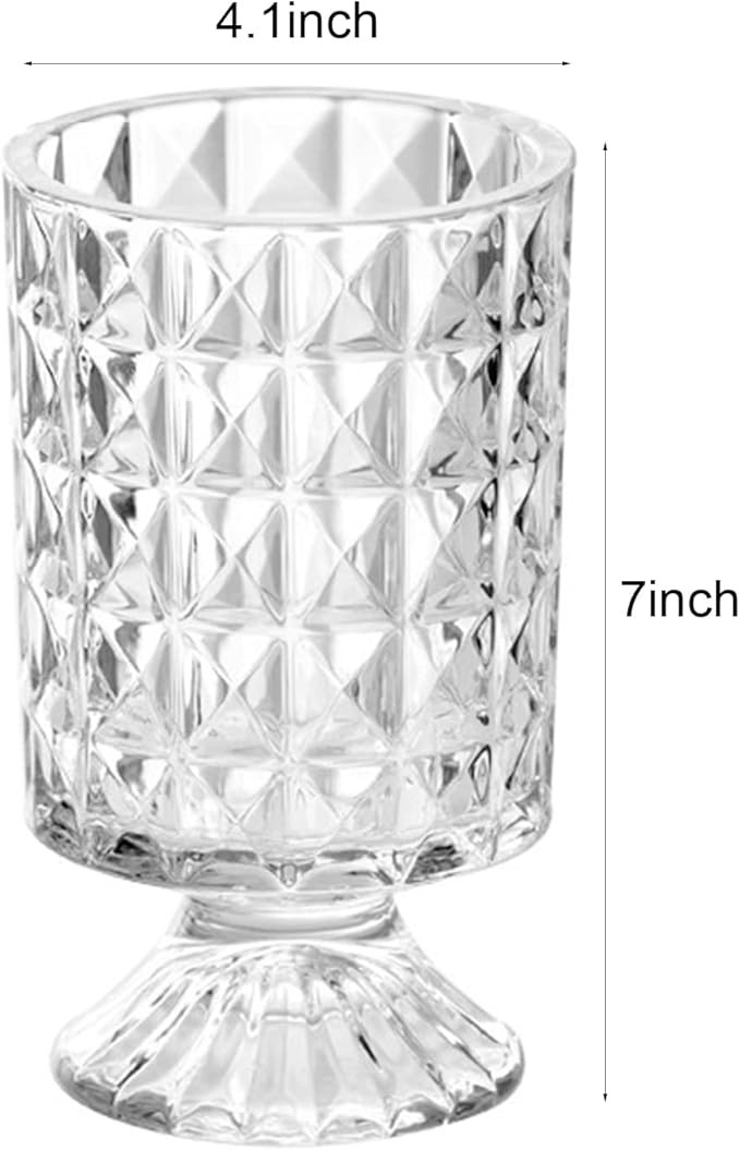 7 Inch Modern Glass Vase with Embossed Ribbed Base - Clear Hydroponic Design for Home Decor, Wedd... | Amazon (US)