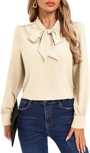 Kate Kasin Women's Bow Tie Neck Blouse 2026 Long Sleeve Work Shirt for Office Business Profession... | Amazon (US)