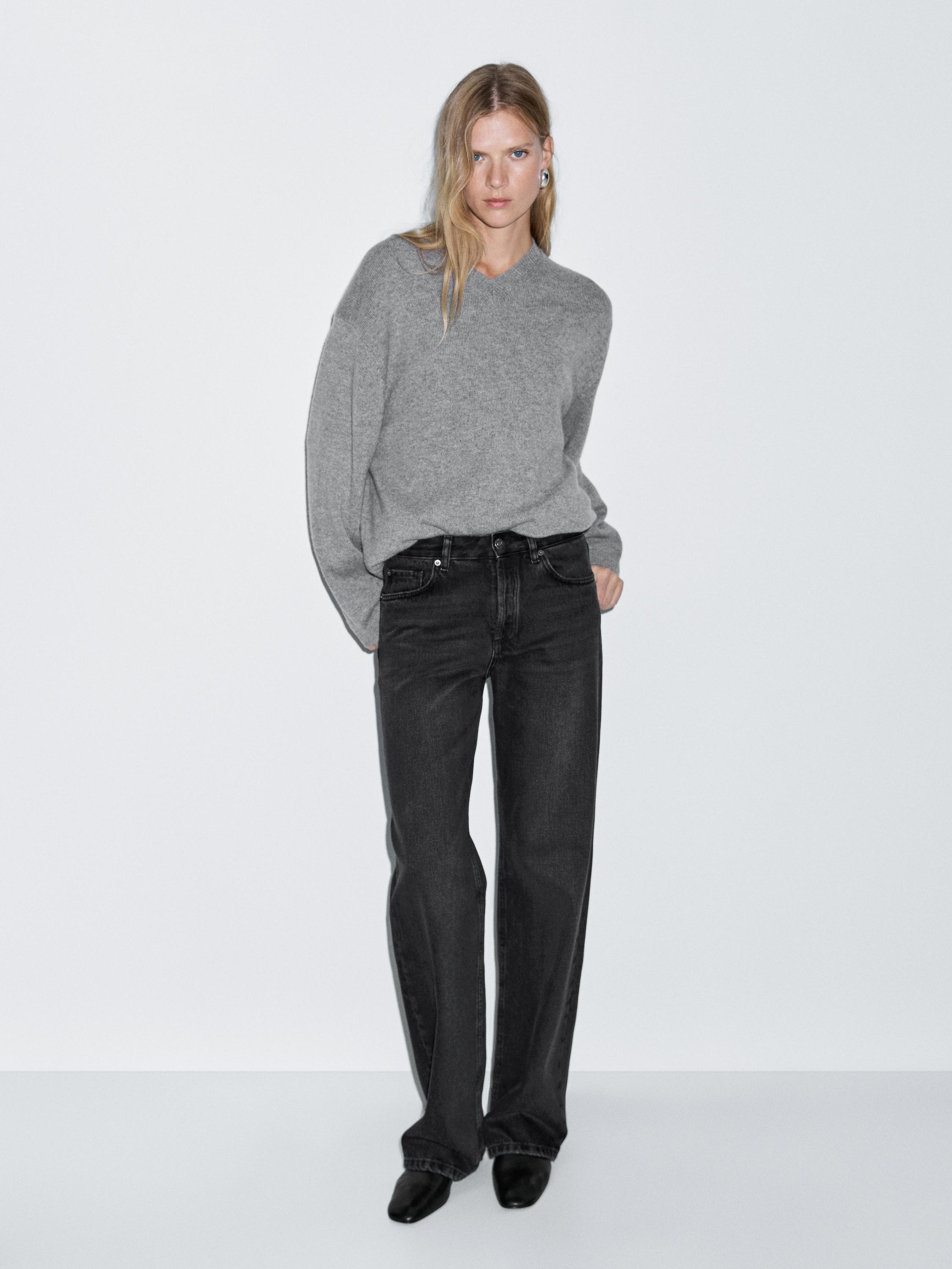 Wide-Leg-Jeans mit halbhohem Bund | Massimo Dutti DE