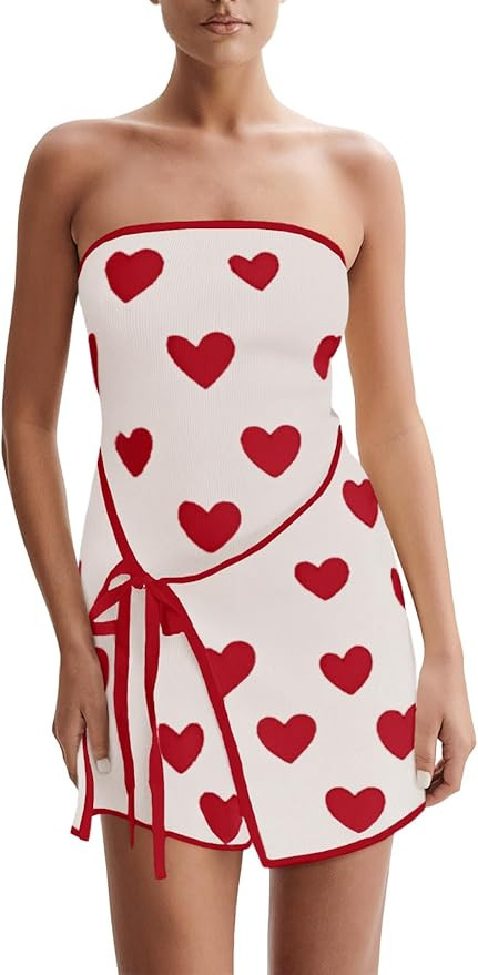 Wenrine Womens Sexy Tube Top Dress Strapless Self Tie Wrap Asymmetrical Hem Knit Summer Party Min... | Amazon (US)