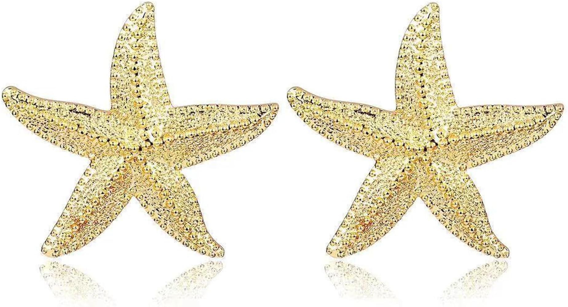 Boho Starfish Earrings for Women Asymmetrical Starfish Shell Drop Earrings Gold Sea Shell Earring... | Amazon (US)