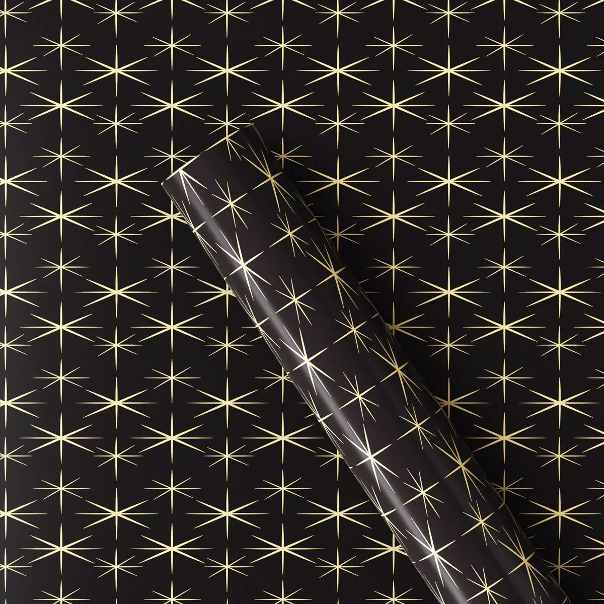 25 sq ft Metallic Starburst Christmas Gift Wrap Black/Gold - Wondershop™ | Target