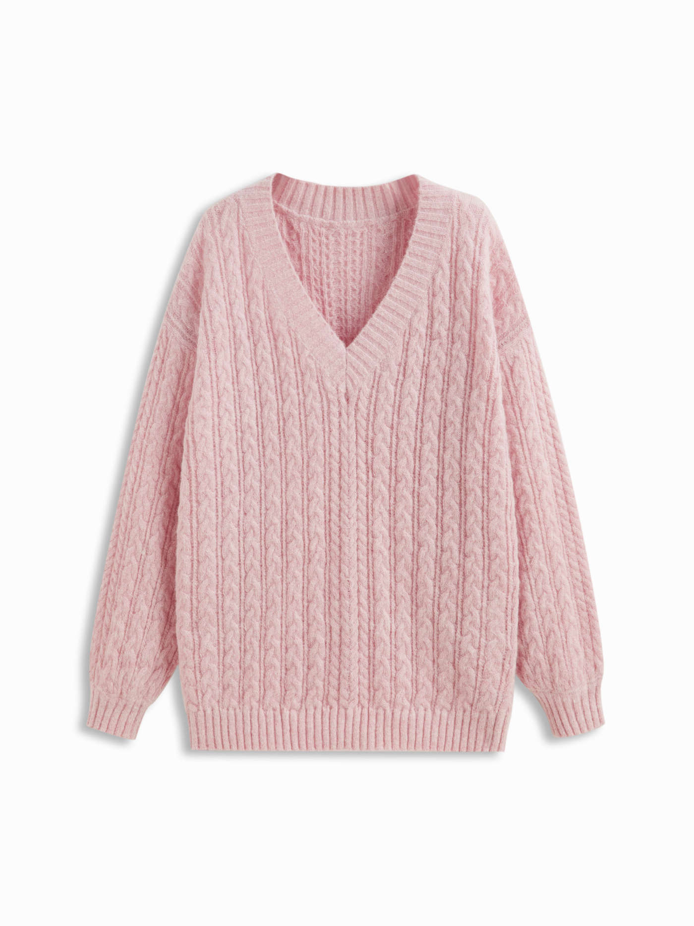 Cable Knit Mohair-blend V-neck Long Sleeve Oversized Top | Cider