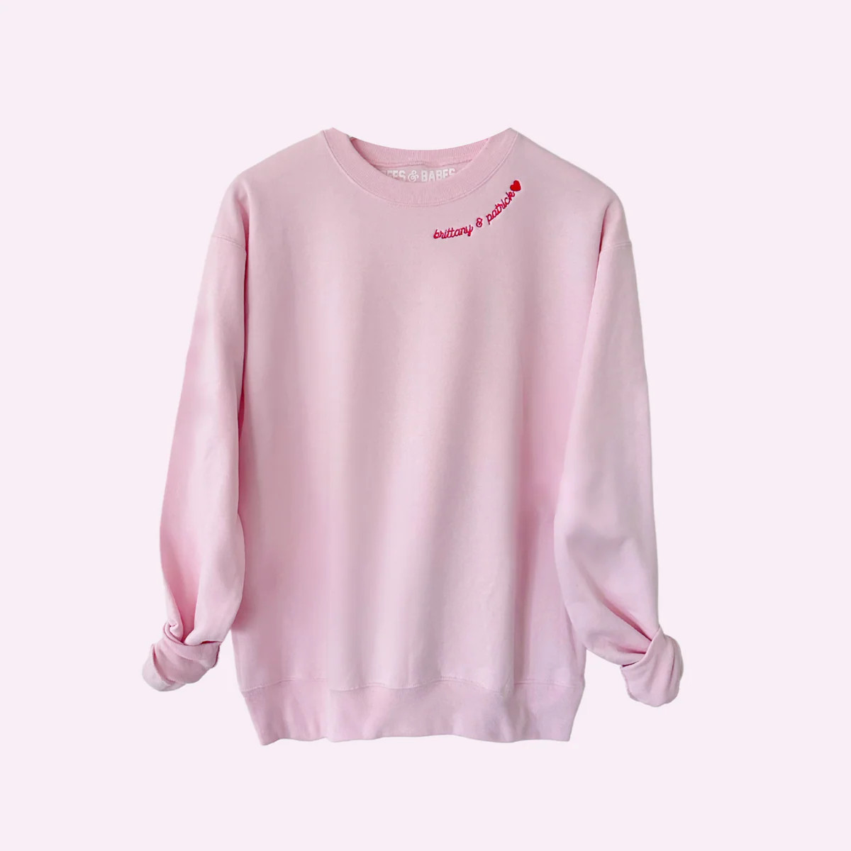PINK WITH RED STITCH ♡ adult embroidered sweatshirt with heart | BFFS & BABES