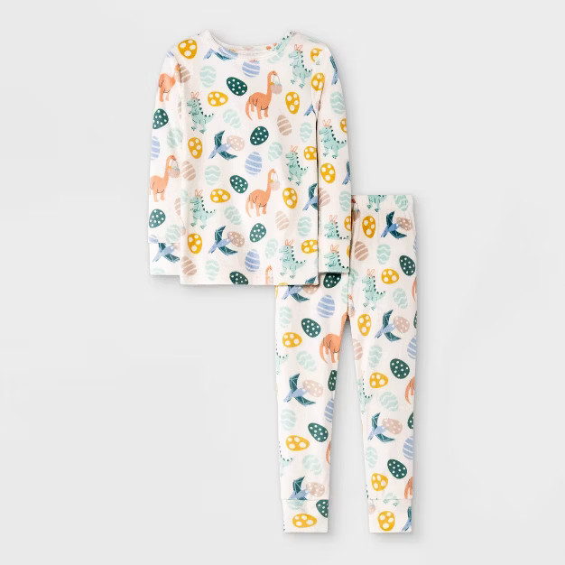 Toddler 2pc Dino Snug Fit Pajama Set - Cat & Jack™ Cream | Target