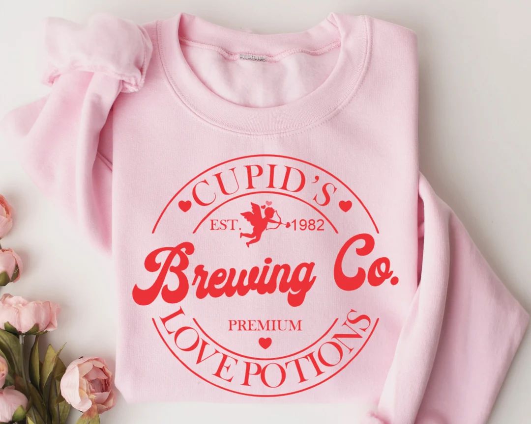 Valentines Day Sweatshirt, Cupid's Brewing Co Premium Love Potions Est 1982, Cupid Premium Sweate... | Etsy (US)