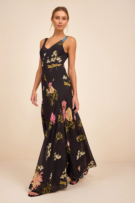 Ziyana Black Multi Floral Sleeveless Maxi Dress | black floral dress | Lulus dresses  | Lulus