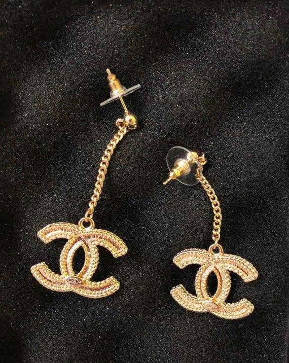 VIP Gold Earrings Chanel Inspired Dangling CC Earrings | Etsy (US)