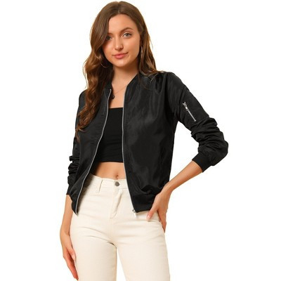 Allegra K Women's Bomber Jacket Casual Lightweight Zip-Up with Pockets Small Black | Target