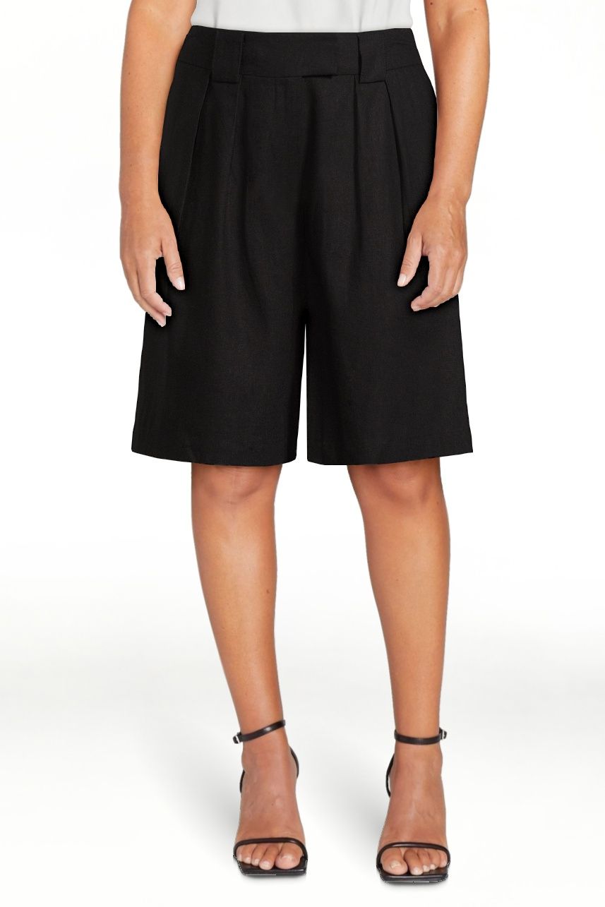 Scoop Women's Pleated Linen Blend Bermuda Shorts with Wide Leg, Inseam 9.75’’, Sizes 0-18 | Walmart (US)