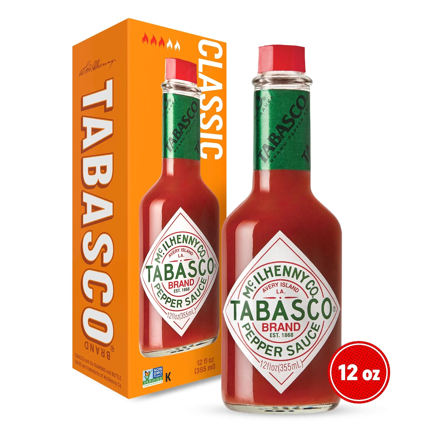 Tabasco Original Red Pepper Sauce, 12 oz, Regular Glass Hot Sauce Bottle, Gluten Free - Walmart.c... | Walmart (US)