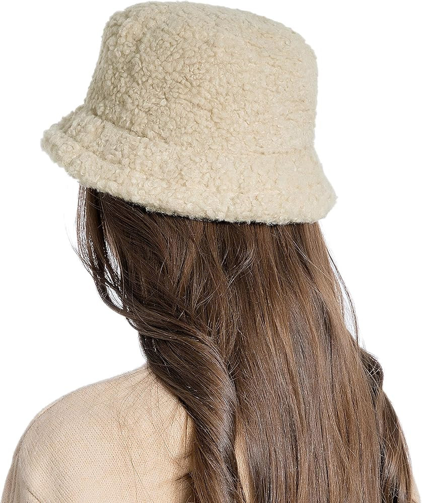Women Winter Bucket Hat Vintage Cloche Hats Warm Faux Fur Wool Outdoor Fisherman Cap | Amazon (US)